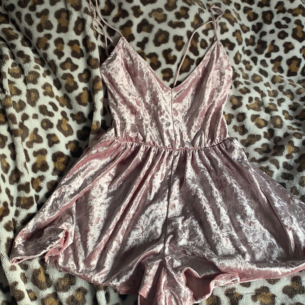 strappy pink velvet romper